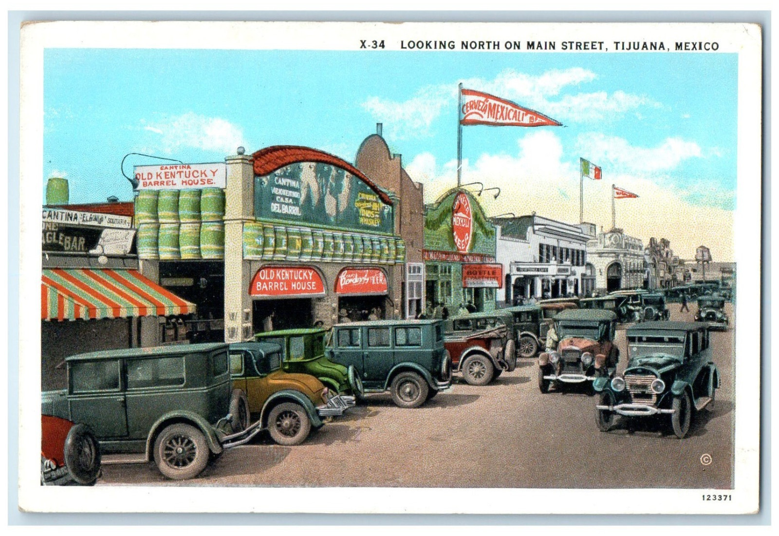 c1930\'s Looking North on Main Street Tijuana Mexico Vintage Unposted Postcard c1930\'s Looking North on Main Street Tijuana Mexico Vintage Unposted Postcard