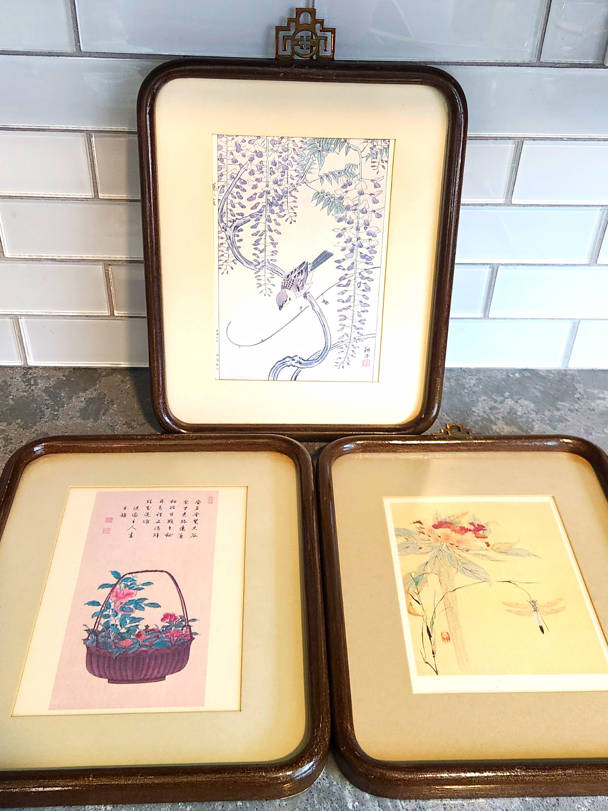 Set of 3 Vintage Mid-Century Framed Japanese Art Prints Kien Kogyu Kazan