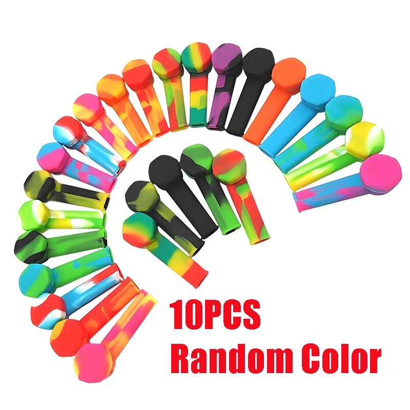 10 PCS Pocket Silicone Pipes Random Color 3.4in With Metal Bowl & Protective Cap
