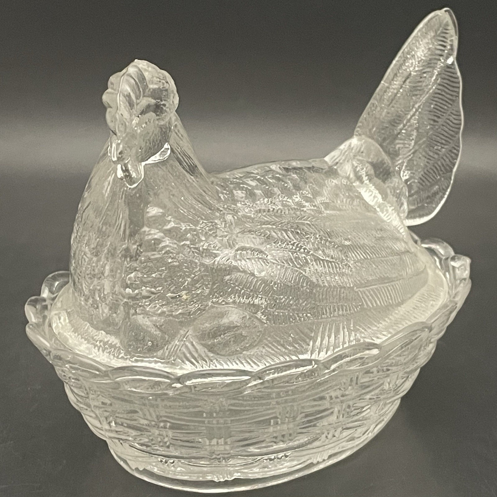 L.G. Wright Clear Glass Split Tail Hen on Nest Candy Dish 1937-1969 USA 5