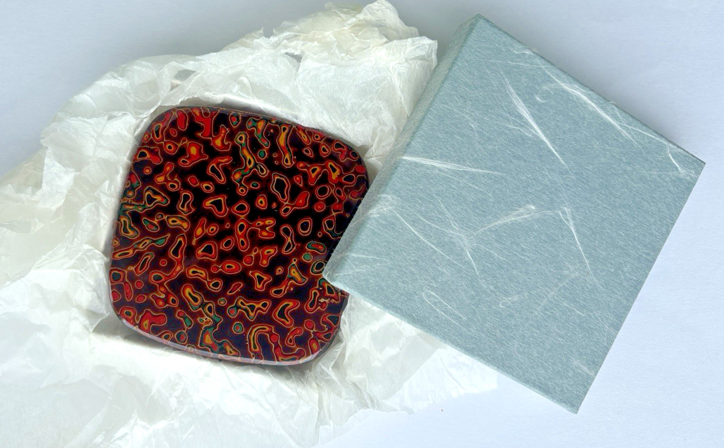 Vintage Japanese Tsugaru Nuri Lacquer Coaster Set Marbled Pattern with Box