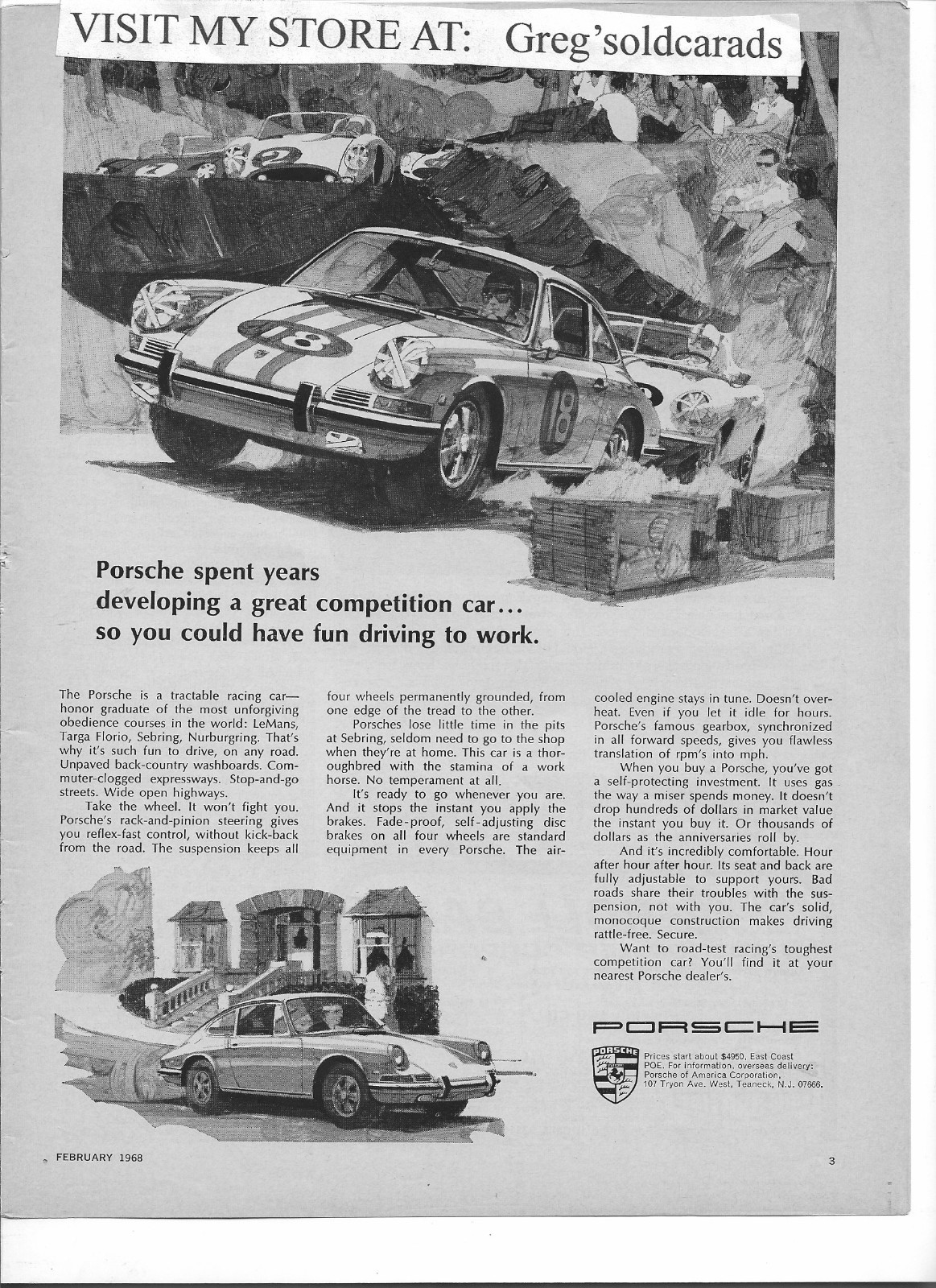 Original 1968 Porsche 911 vintage print ad: \