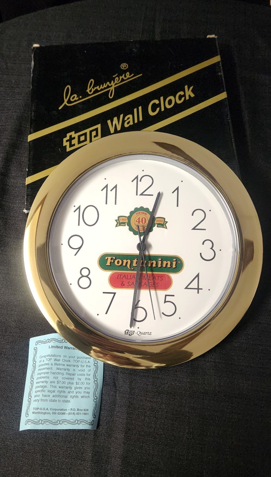 Vintage La Bruyere Wall Clock Promotional for Fontanini Italian Meats & Sausages