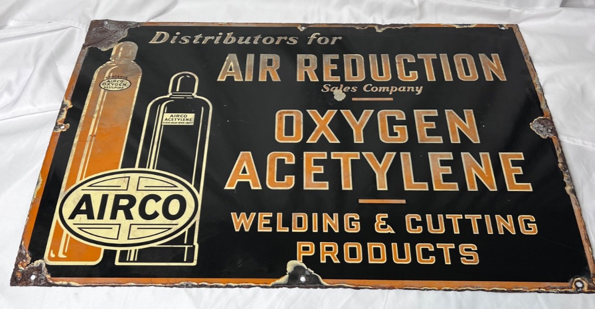 Vintage Porcelain Metal Airco Air Reduction Oxygen Acetylene Dealer Sign Vintage Porcelain Metal Airco Air Reduction Oxygen Acetylene Dealer Sign