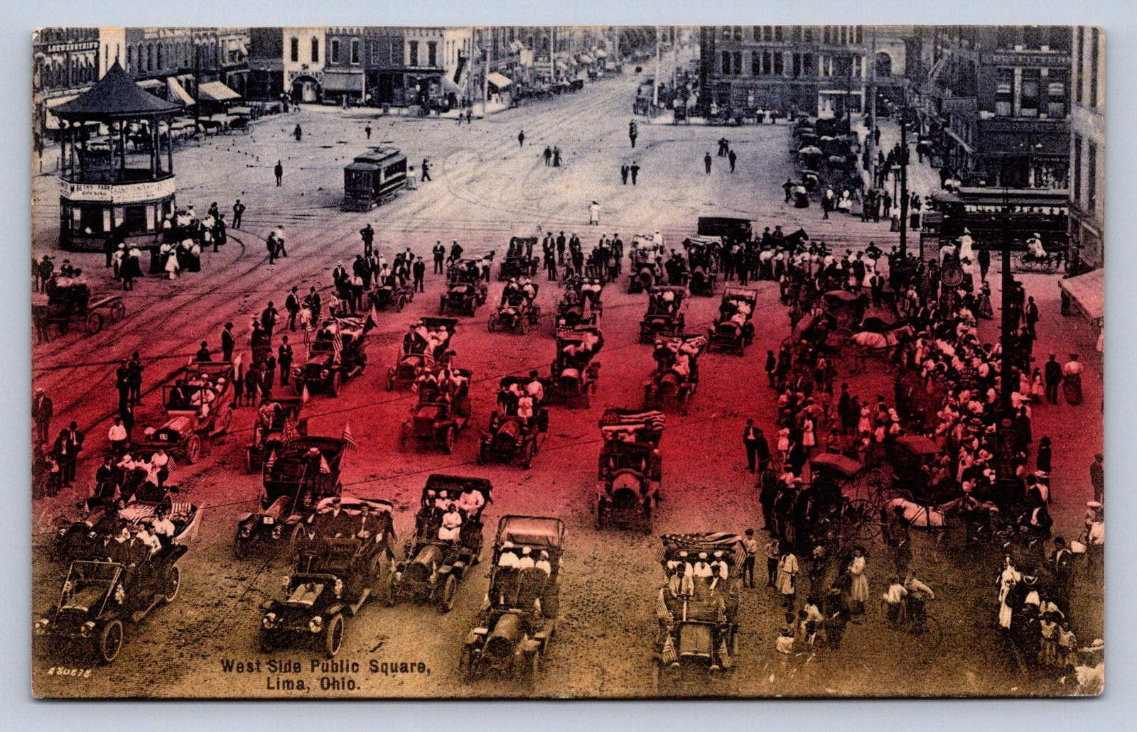 K3/ Lima Ohio Postcard c1910 Public Square Automobiles Stores Trolley 323