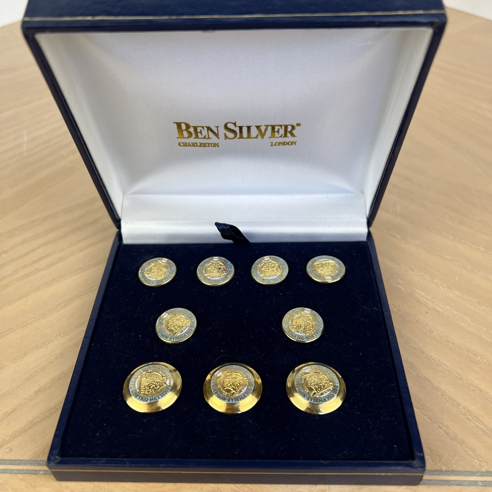 Vintage Ben Silver Columbia University Blazer Buttons Set Gold Enamel 9pc Boxed