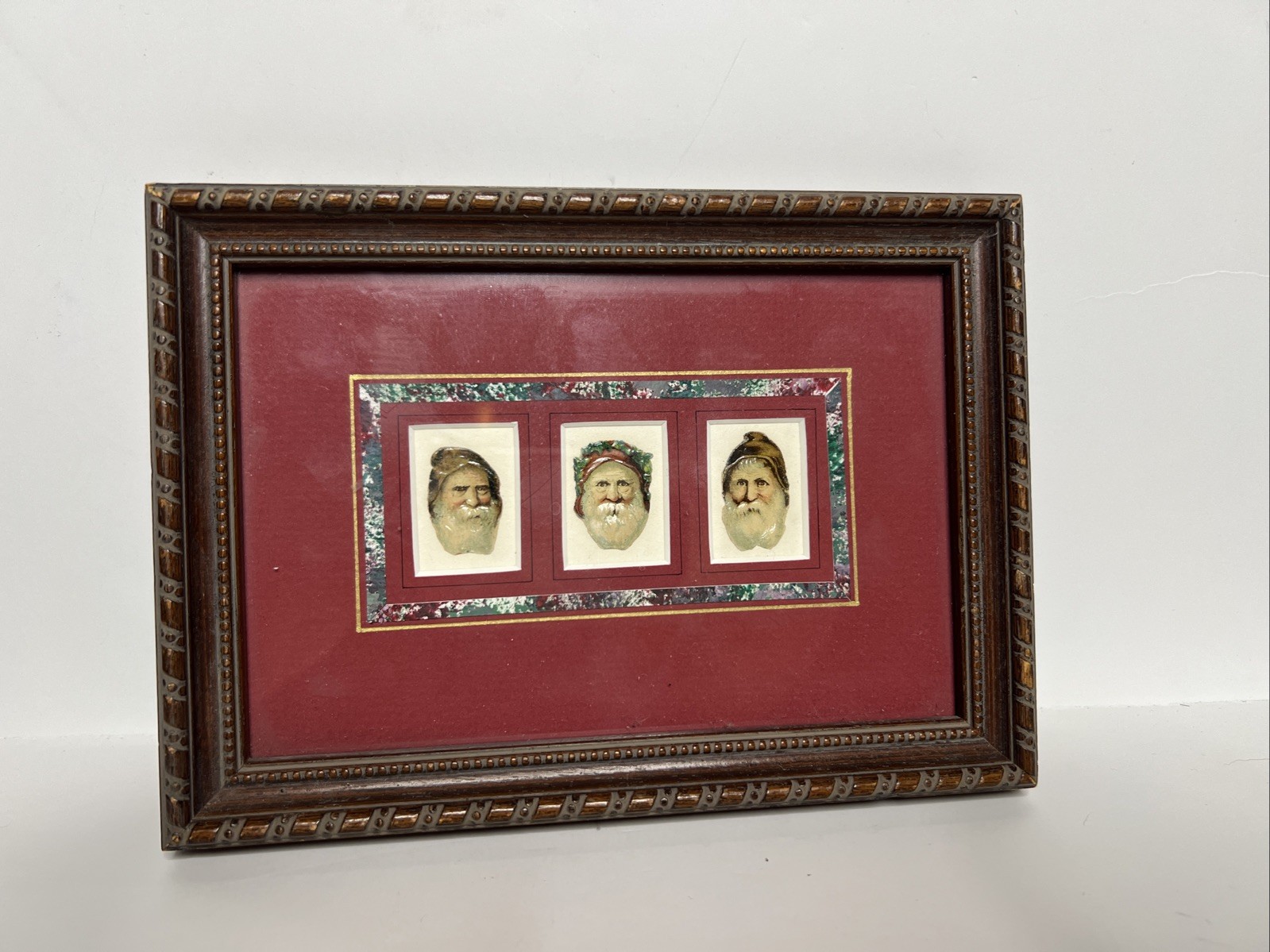 Framed Antique Victorian Christmas Santa Claus Diecuts c. 1900 Wall Art