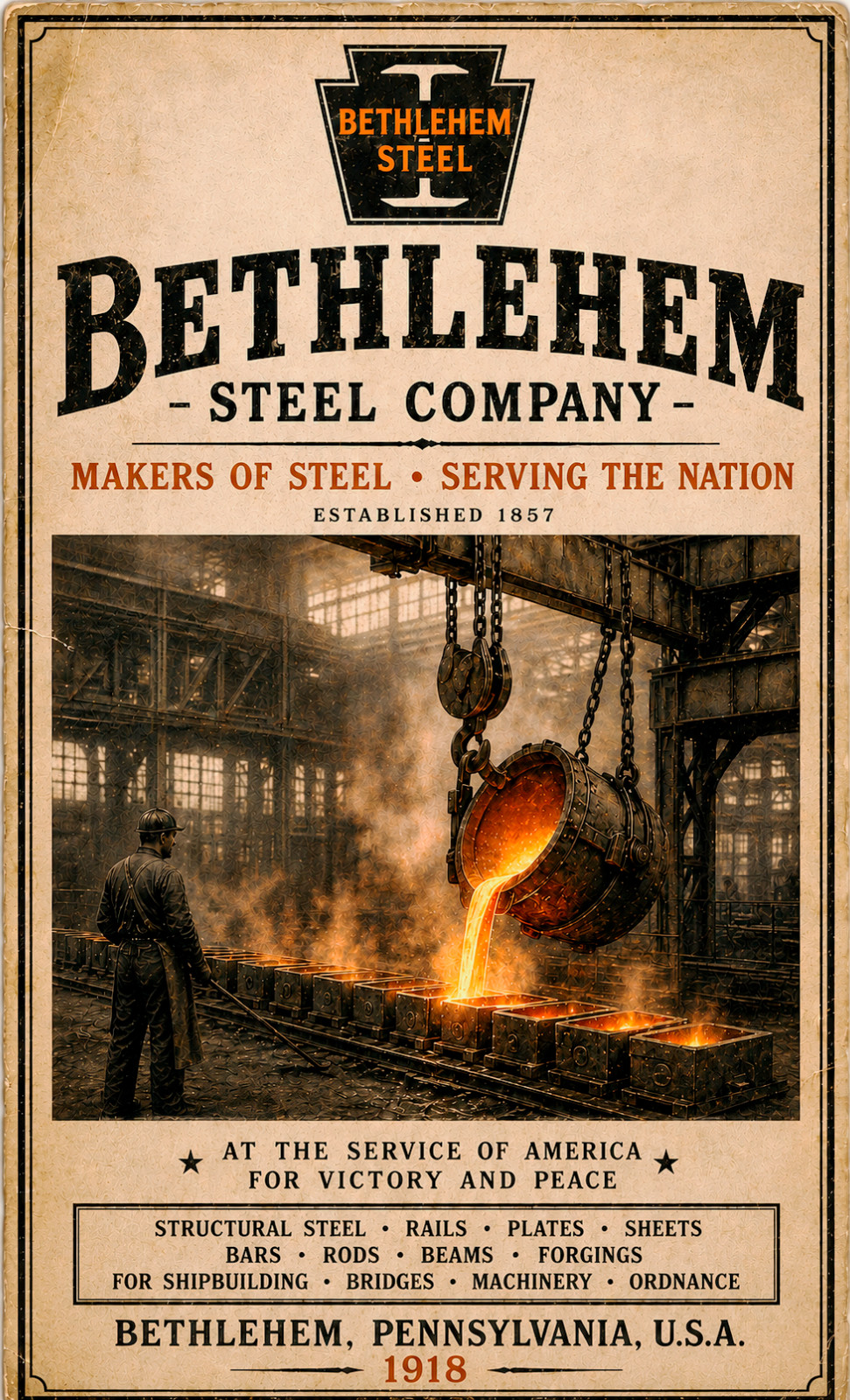 Bethlehem Steel mills bundle 5 posters in a Vintage style 8.5\