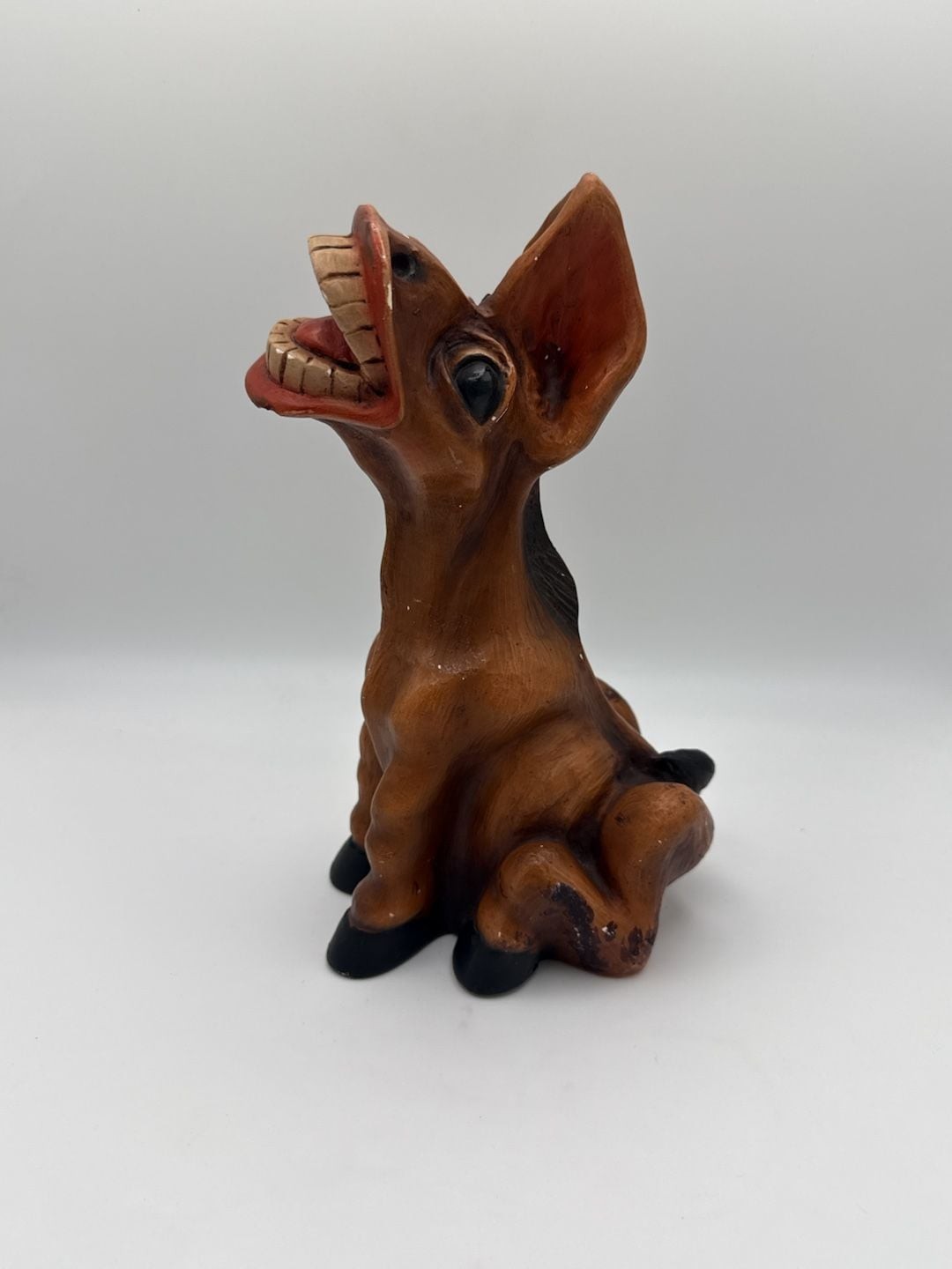 Vintage Ceramic Laughing Donkey Figurine Redware Pottery