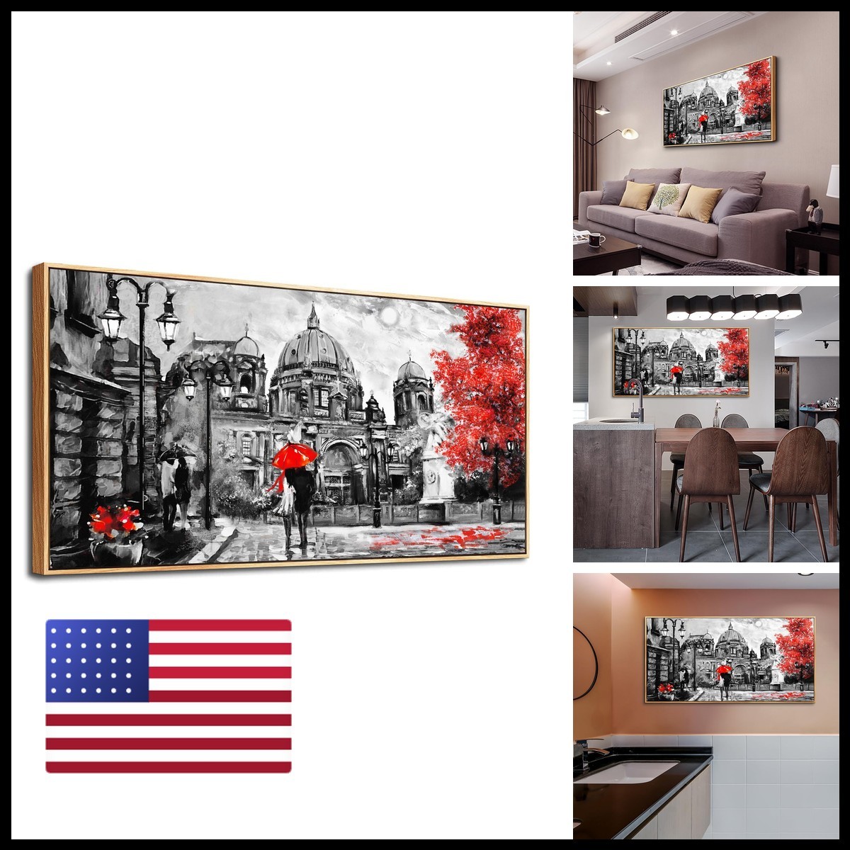 Wapluam Black And White Streetscape Framed Canvas Wall Art - Living Room Large