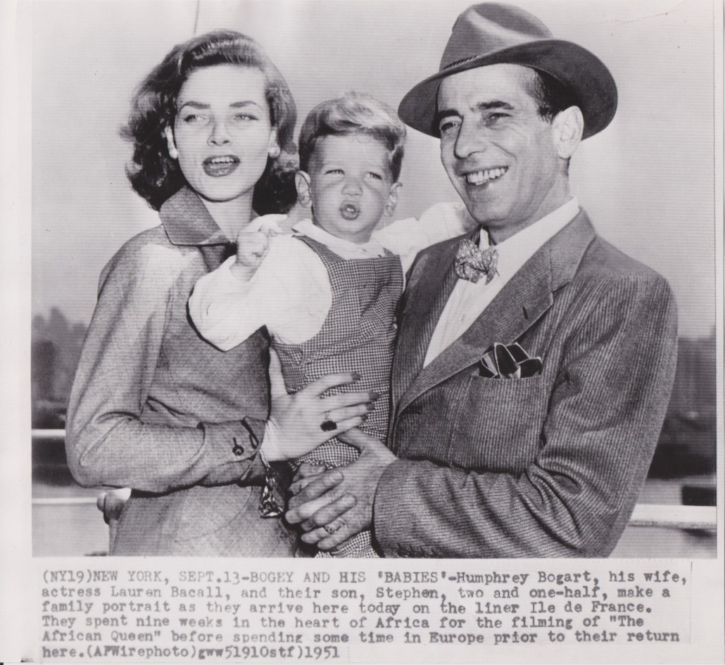1951 Press Photo Humphrey Bogart, Lauren Bacall and Son on S.S. Ile de France