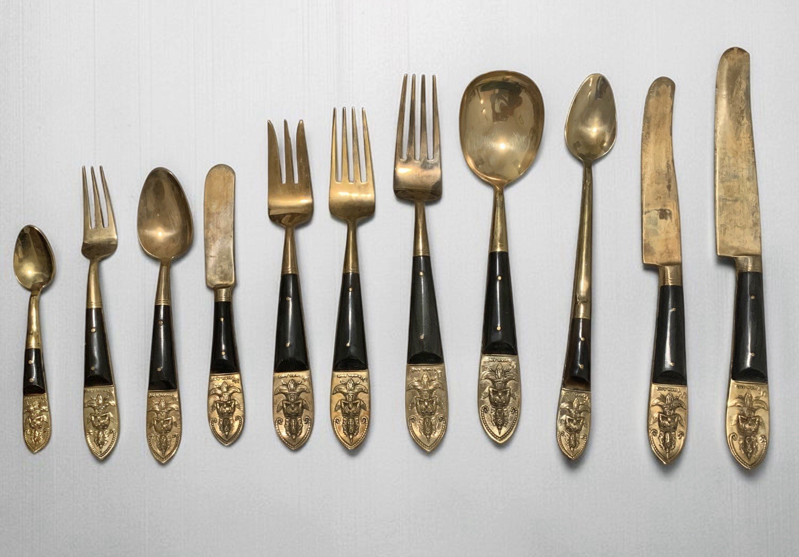 Vintage Mid Century U. Thailand Nickel Bronze Boxed Flatware Set 144 Pieces Vintage Mid Century U. Thailand Nickel Bronze Boxed Flatware Set 144 Pieces