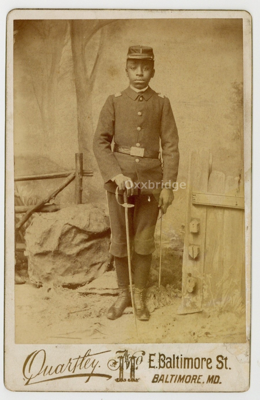 African American Soldier 1880 Black Cadet 2nd Lt Sword Buffalo Photo Card J15360