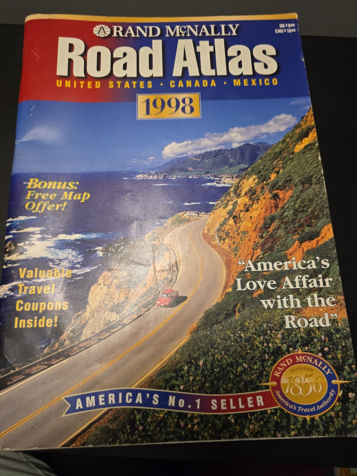 1998 Rand McNally Large Scale Road Atlas 15.5”x11”x.5” Stapled Vintage 1990s 90s