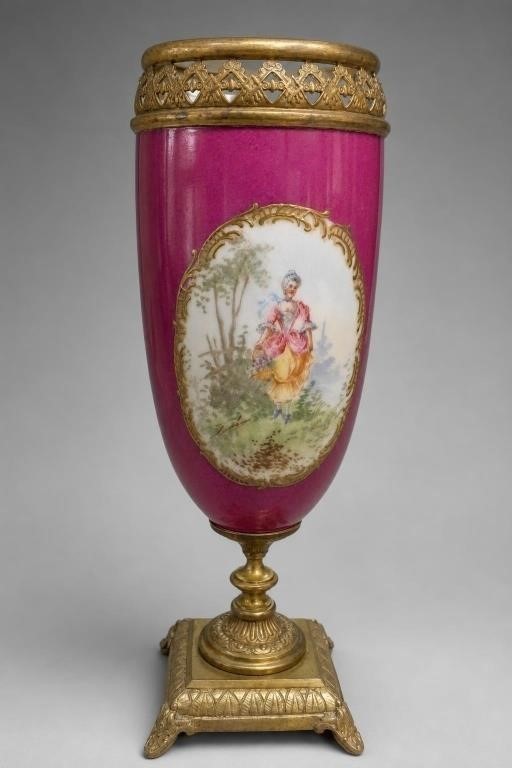 Antique Sevres Pink Porcelain Ormolu Mantle Urn 10.5 Antique Sevres Pink Porcelain Ormolu Mantle Urn 10.5