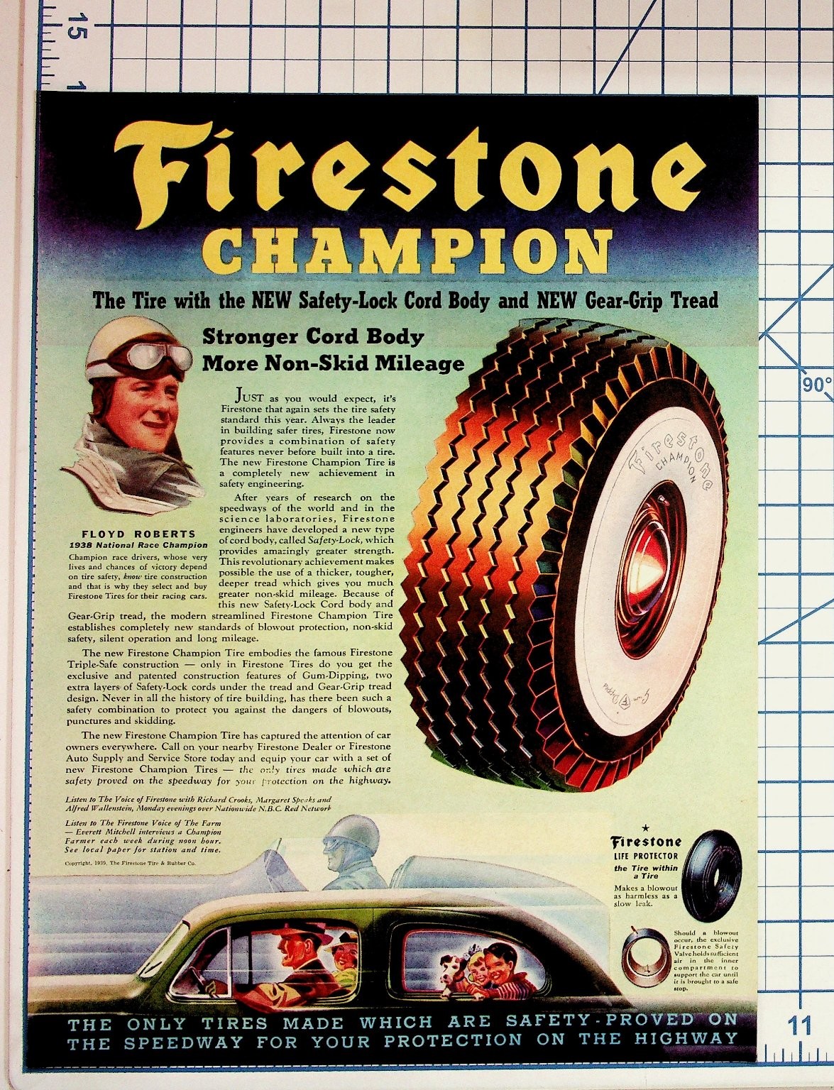 1939 Firestone Champion Tire Ad Floyd Roberts Race Car Driver Ephemera 1939 Firestone Champion Tire Ad Floyd Roberts Race Car Driver Ephemera