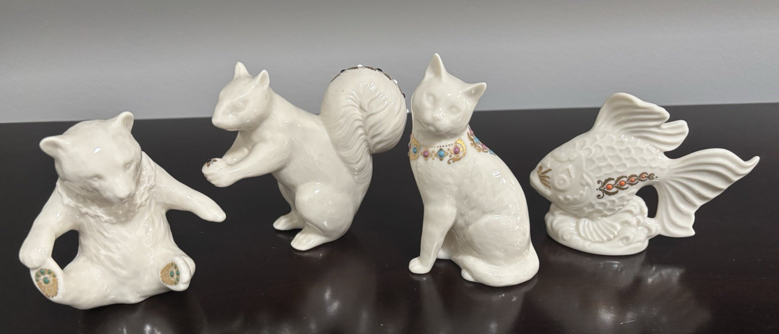 Lenox China Jewels Collection 4pc LOT Bear Squirrel Cat Fish Porcelain Excellent Lenox China Jewels Collection 4pc LOT Bear Squirrel Cat Fish Porcelain Excellent