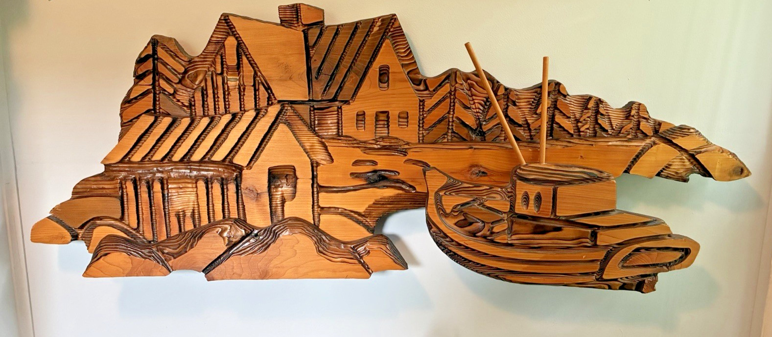 MCM Large Witco Wall Art Harbor Rare Village/Fishing Wharf with Paper Tag MCM Large Witco Wall Art Harbor Rare Village/Fishing Wharf with Paper Tag