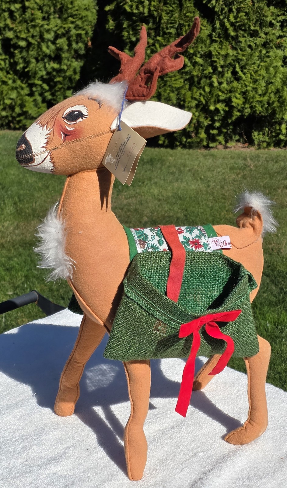 Vintage 1994 Annalee Reindeer Doll Christmas Green Saddlebags 20in Made In USA 