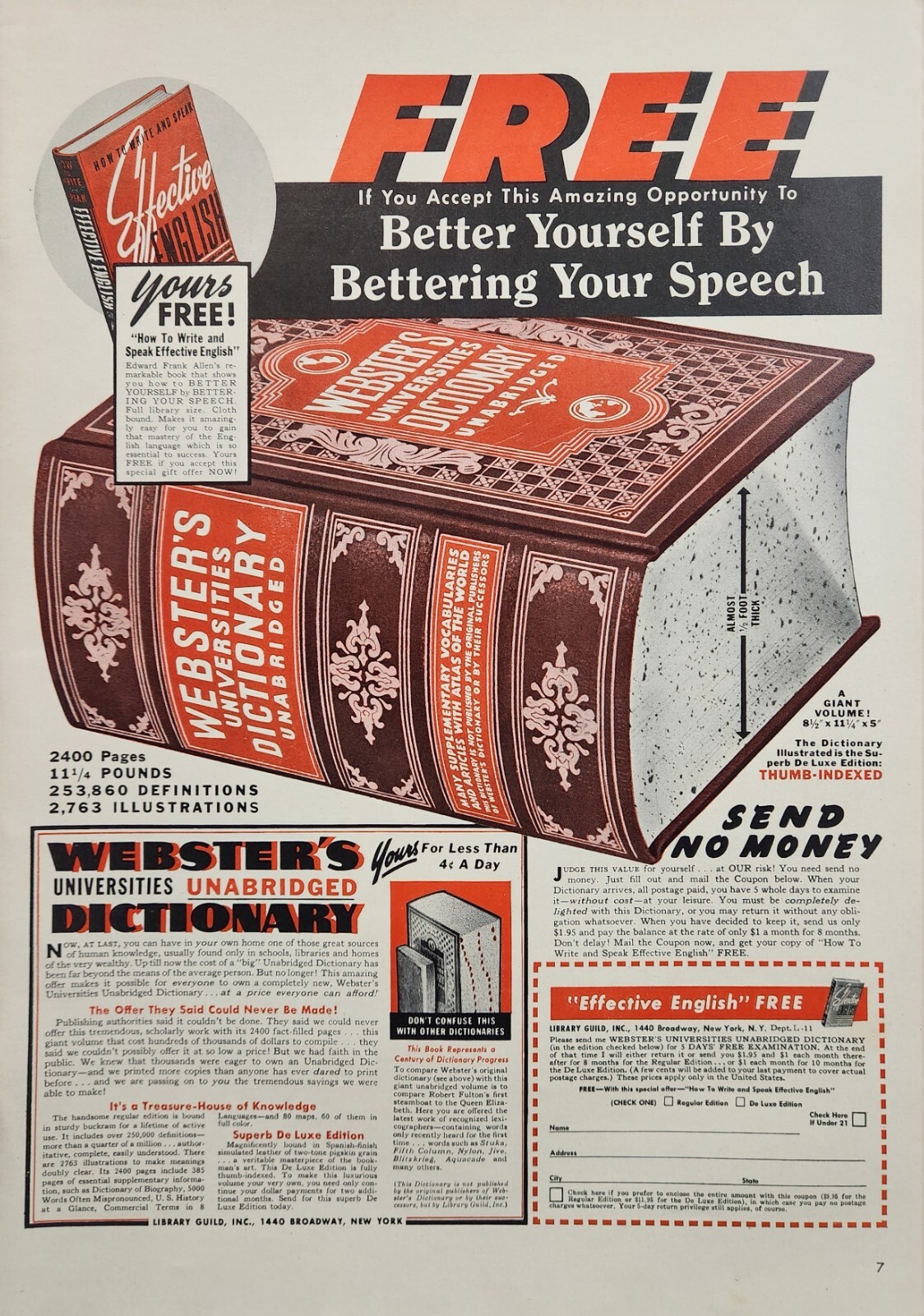 Webster's Dictionary Print Ad Ephemera Wall Art Decor Unabridged