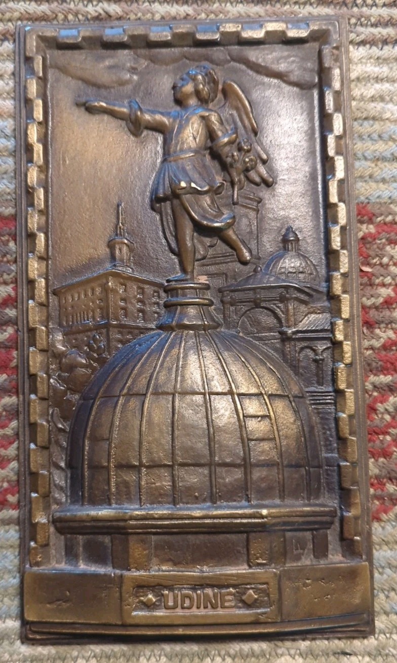 Antique Brass Bronze Heavy Medal Plaque Salvage Piece 'Udine' Beautiful Antique Brass Bronze Heavy Medal Plaque Salvage Piece 'Udine' Beautiful
