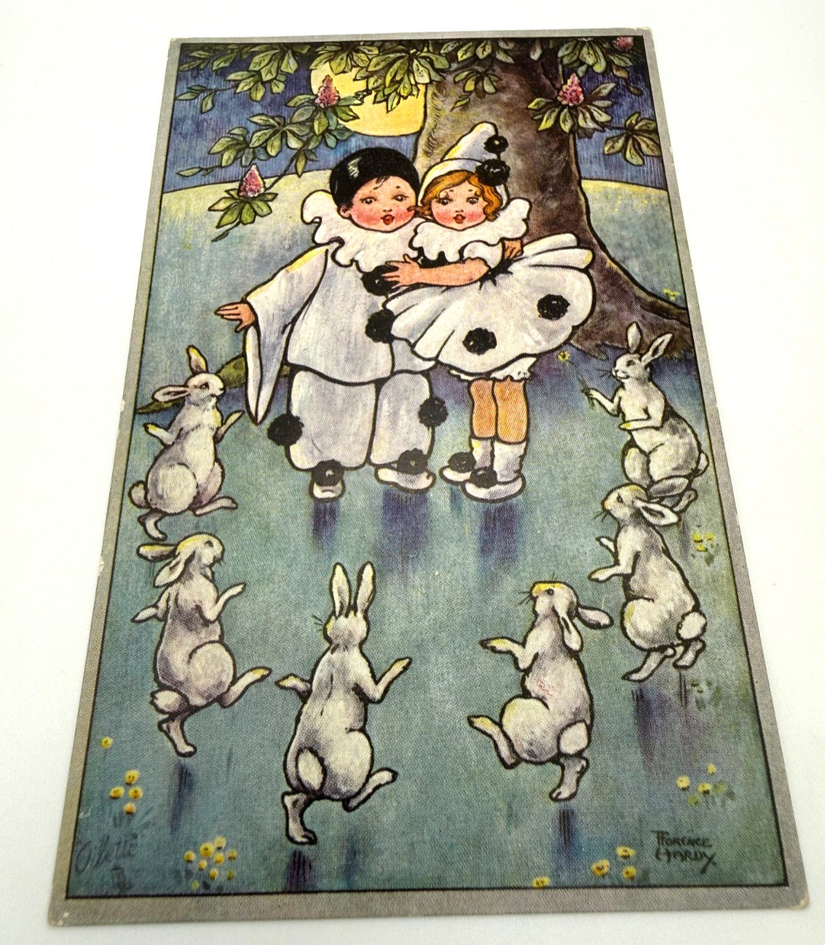 Florence Hardy Postcard Pierrot Children Rabbits Tuck Oilette 9694 Young Hearts
