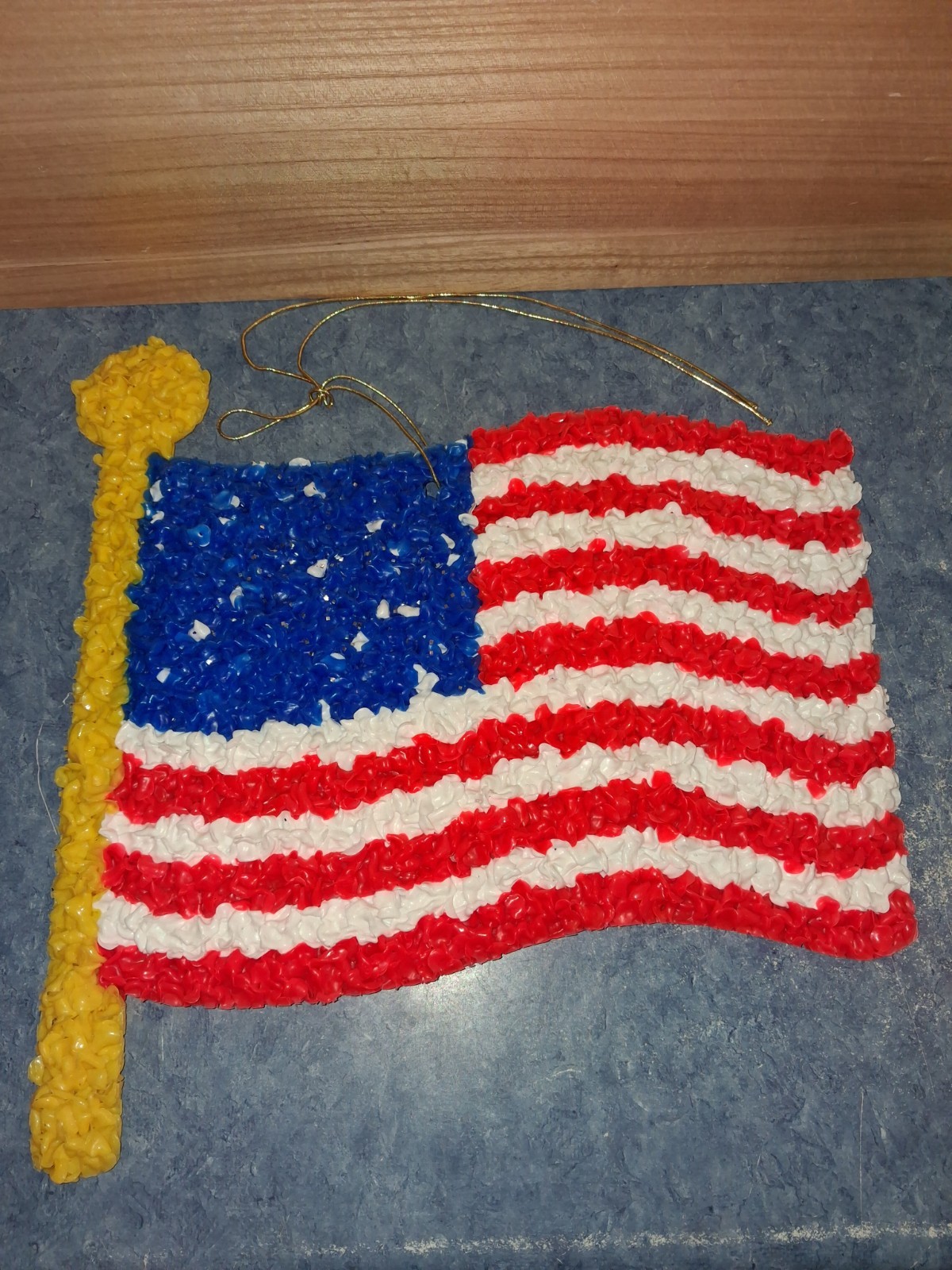 Vntg Kage Co. Melted Plastic Popcorn American Flag Decoration Old Glory 13\