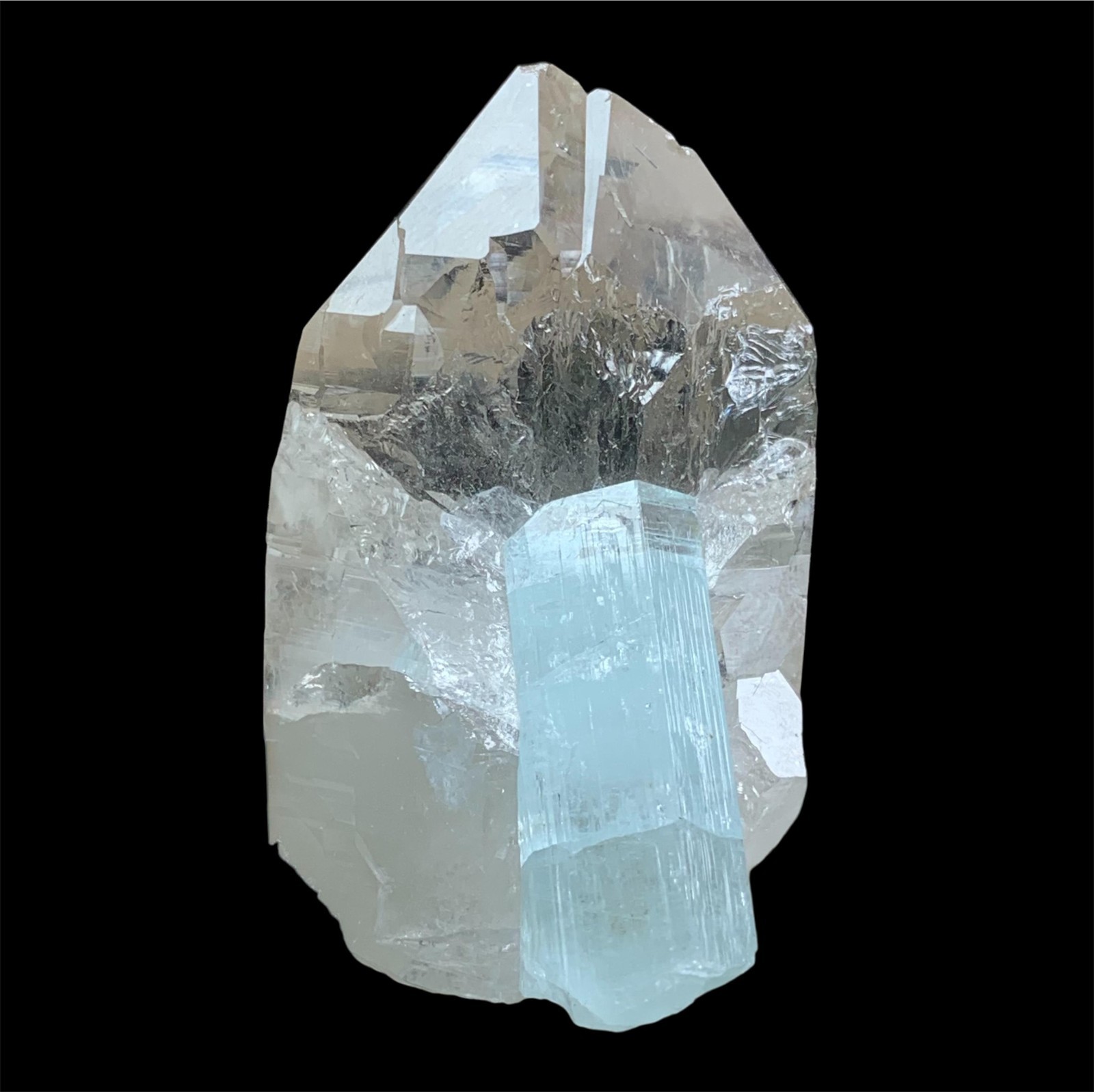 Natural Aquamarine on Quartz Crystal Matrix – Pakistan, 63g Natural Aquamarine on Quartz Crystal Matrix – Pakistan, 63g