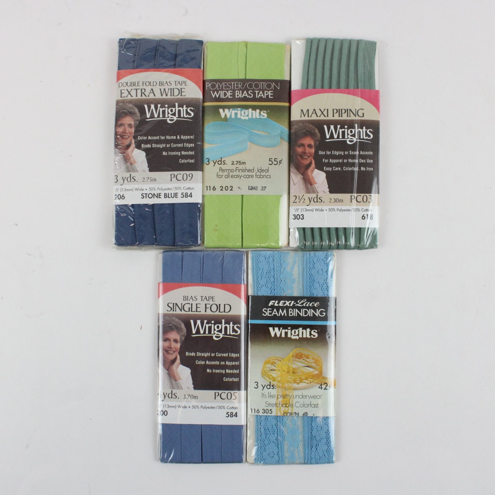 Lot of 5 Wright's Vintage Sewing Notions Bias Tape Seam Binding Piping Lot of 5 Wright's Vintage Sewing Notions Bias Tape Seam Binding Piping