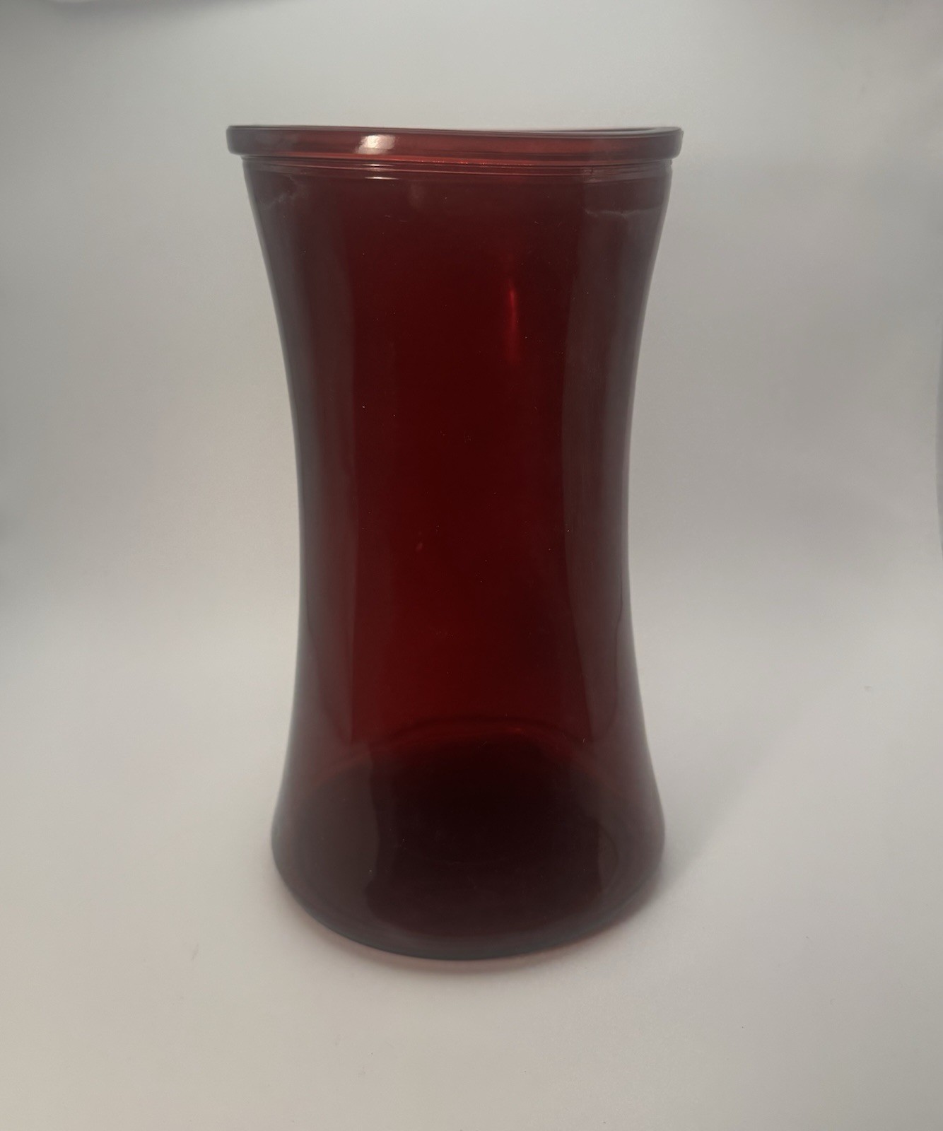 Vintage Cranberry Glass Vase Hourglass Shape 8.5\