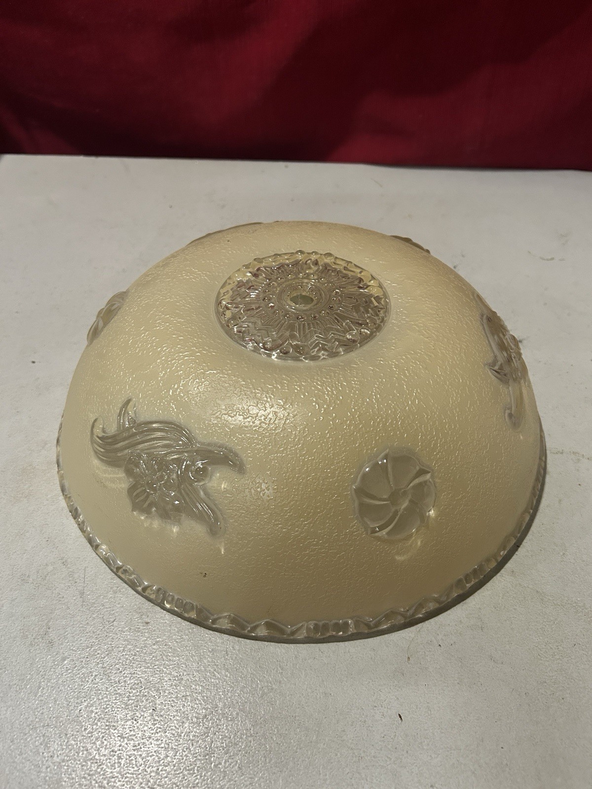 Vintage Cream  & Clear Raised Floral Ceiling Light Shade Single Hole 11 1/2” Dia