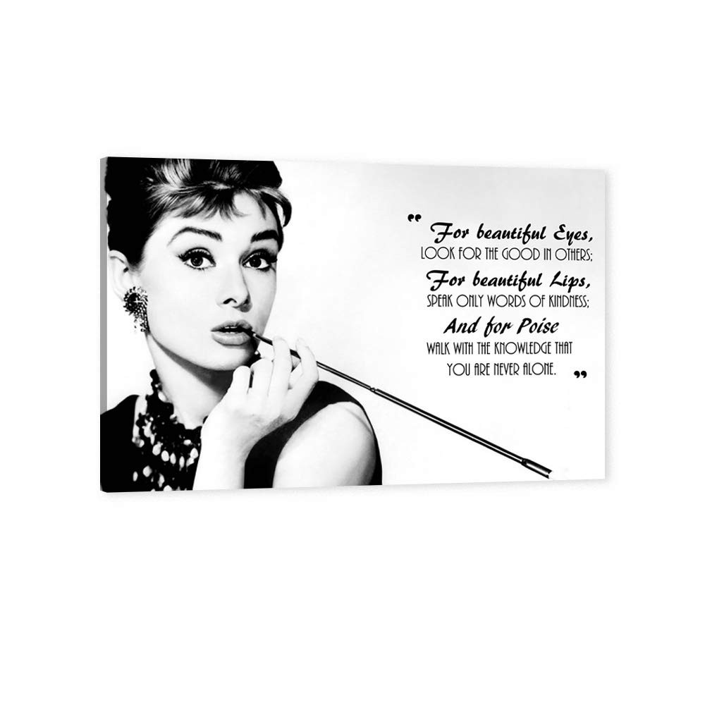Hepburn Canvas Wall Art For Beautiful Eyes Quote Black White 24x36in Ready to