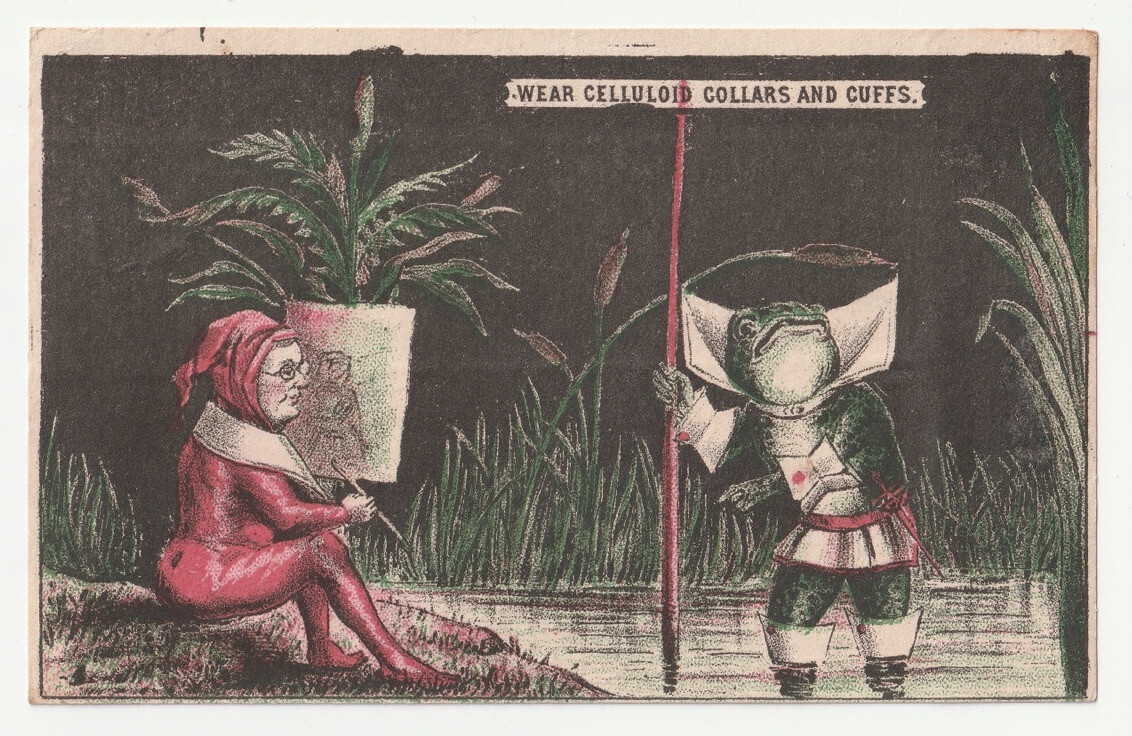 Anthropomorphic Frog & Painter Surreal Art Antique 1880s Victorian Trade Card