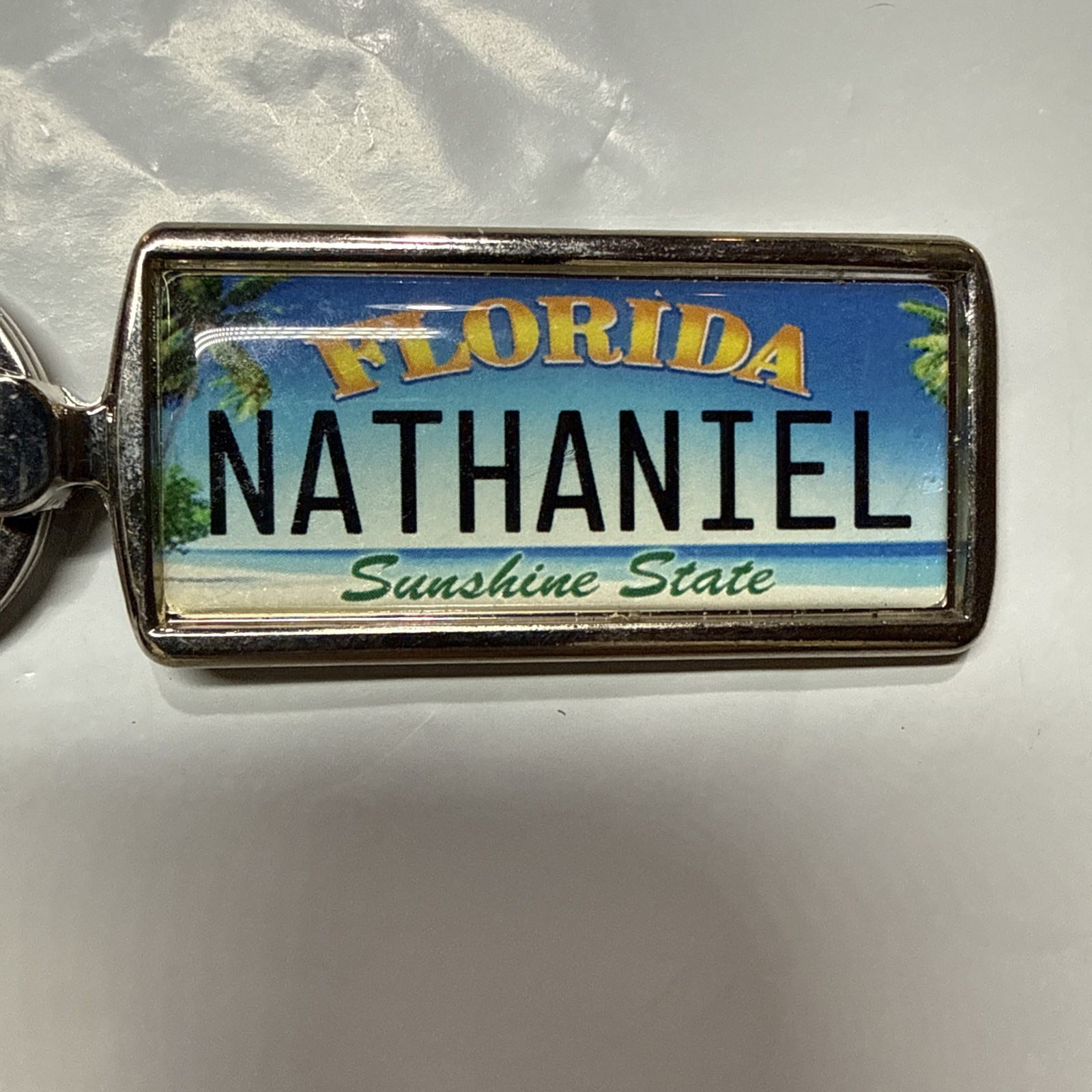 Nathaniel Florida Personalized Keychain Sunshine State Name Palm Tree Beach 1.5”