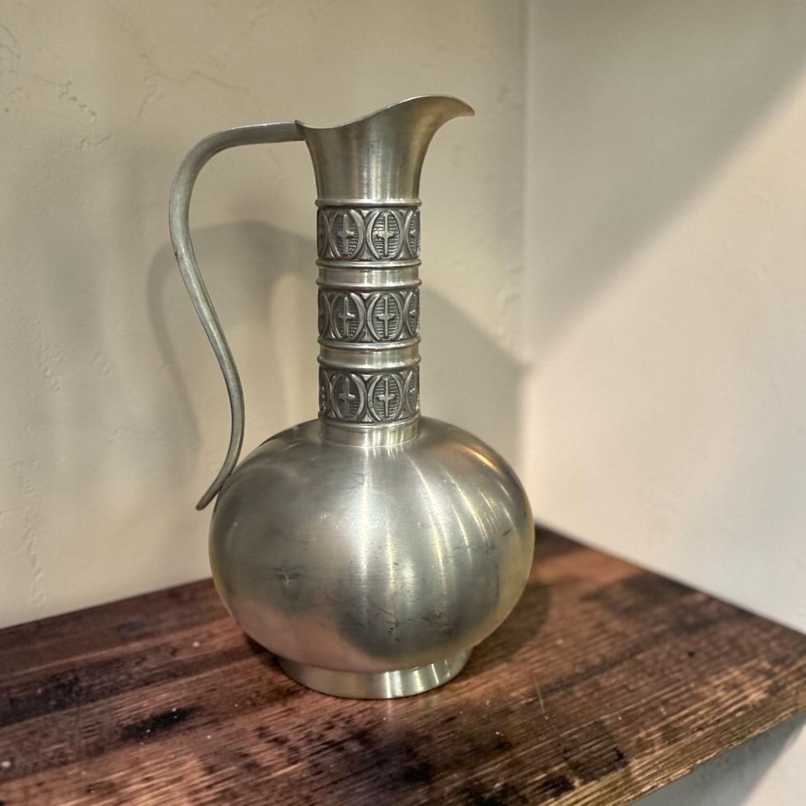 Vintage Haugrud Pewter Jug Pitcher Norway Scandinavian Design 335 Handle Dents