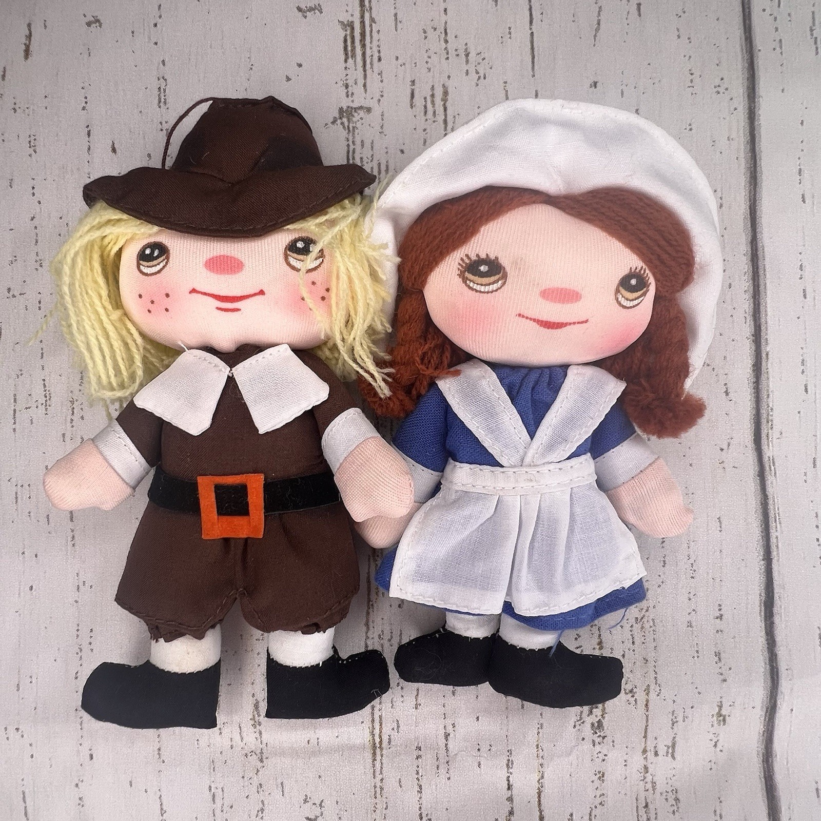 Vtg Russ Berrie Thanksgiving Pilgrim Boy Girl Doll Decoration Ornament Fabric Vtg Russ Berrie Thanksgiving Pilgrim Boy Girl Doll Decoration Ornament Fabric
