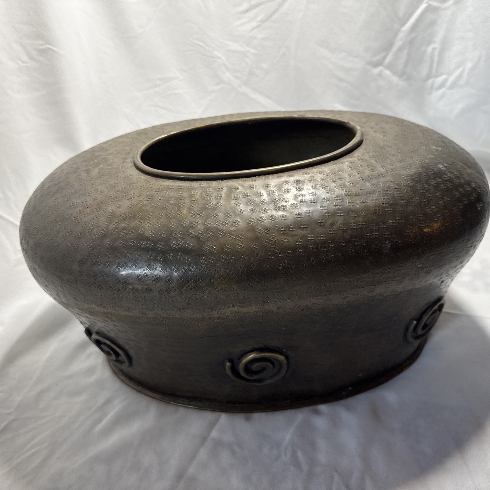 Vintage Hand Hammered Copper Oval  Hand Stamped Design 15” Across 8.5 Height