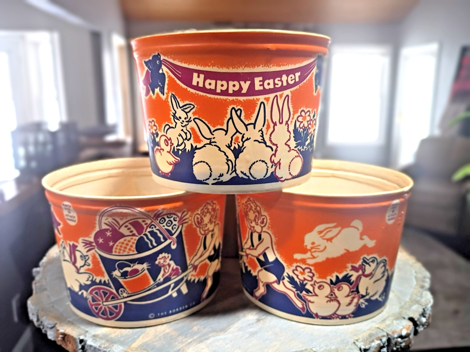 Vintage Borden\'s ELSIE THE COW cottage cheese tub Happy Easter 1960s 3 available