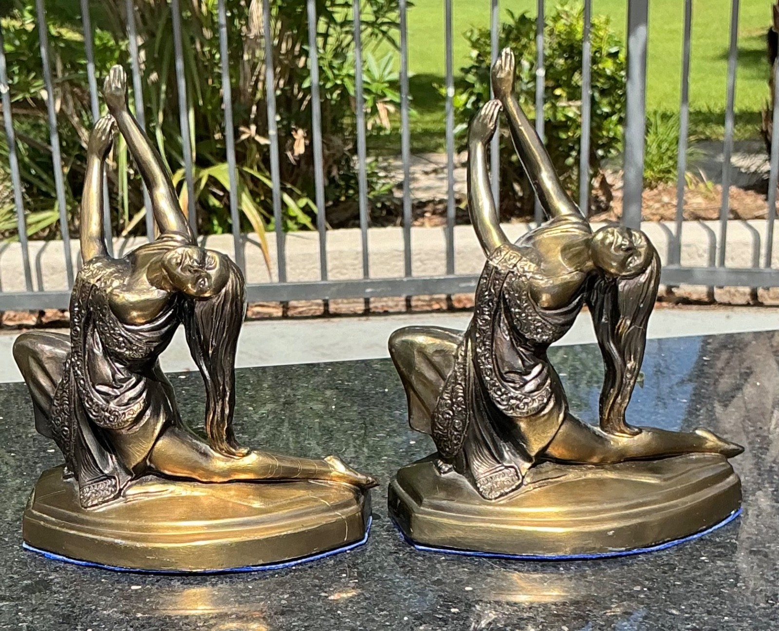 antique K&O bookends, Dance Pose, circa 1932, gray metal antique K&O bookends, Dance Pose, circa 1932, gray metal