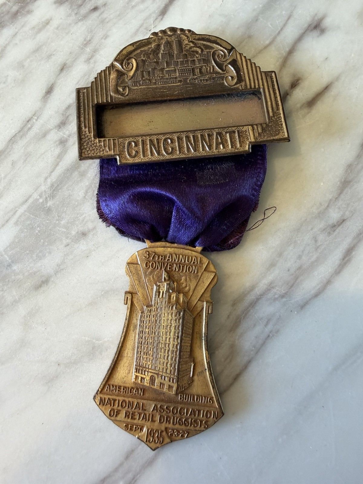 1935 National Association of Retail Druggists Convention Badge Cincinnati Ohio