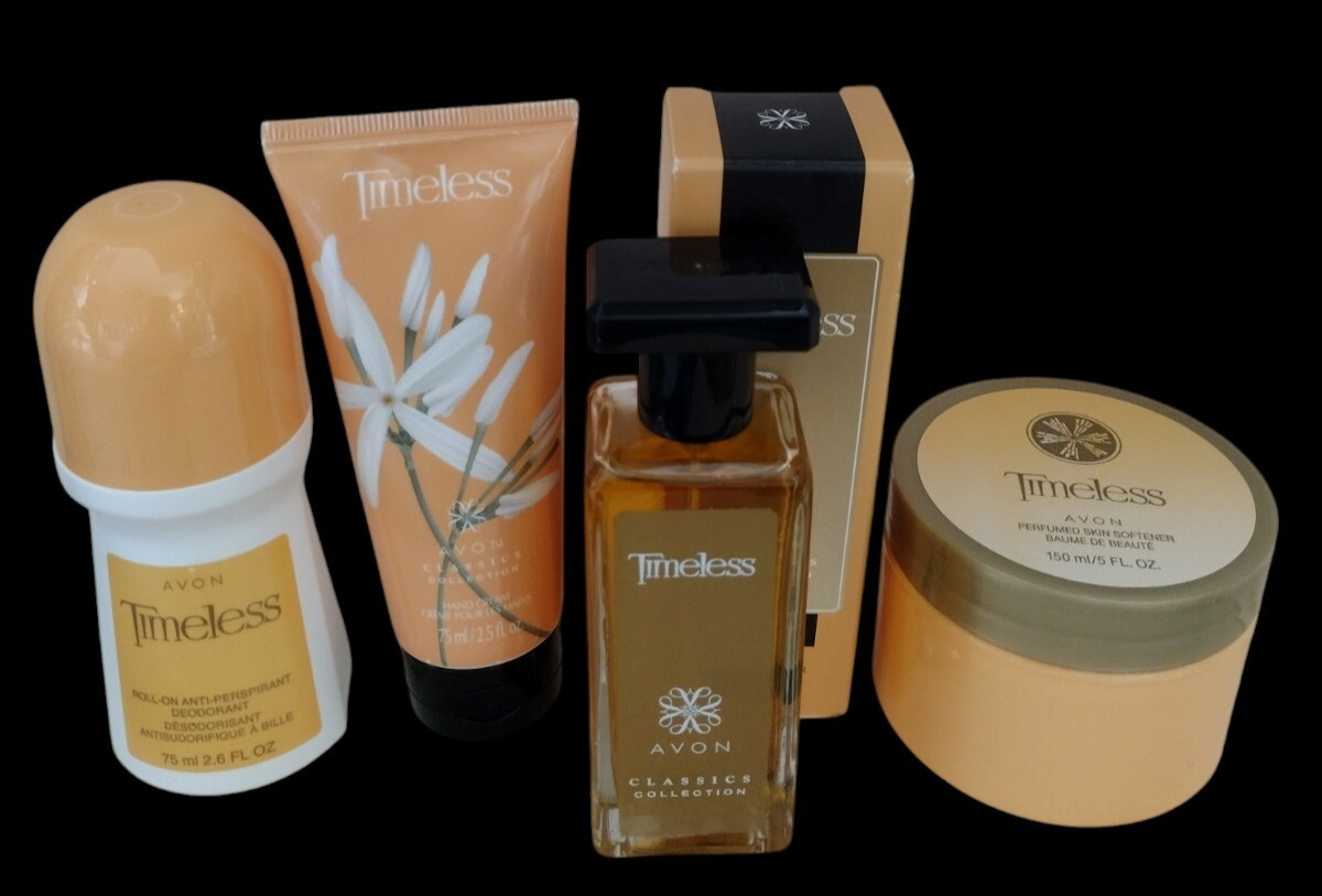 Vtg Avon TIMELESS 4pc LOT Women Cologne Spray/Skin Softener/Deodorant/Hand Cream Vtg Avon TIMELESS 4pc LOT Women Cologne Spray/Skin Softener/Deodorant/Hand Cream