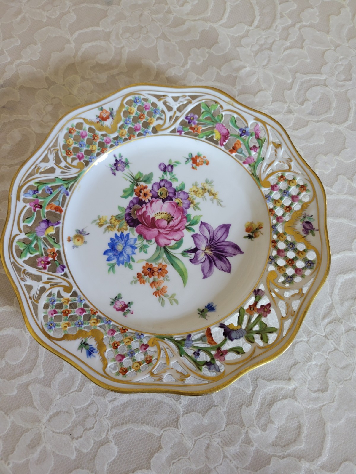 Royal Bavarian Dresdner Art Chateau Floral Reticulated Salad Plate Schumann