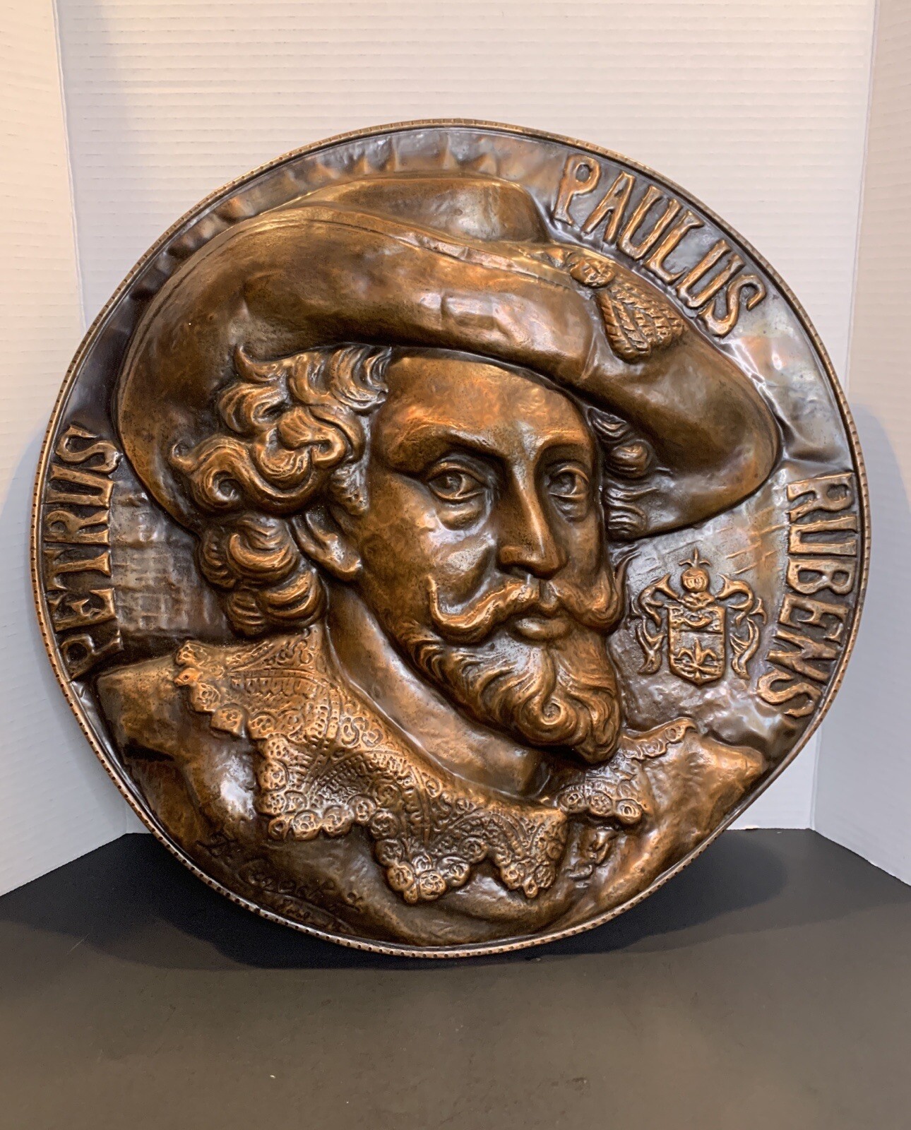 Antique Portrait Flemish Sir Peter Paul Rubens Copper Embossed Wall Plaque Plate Antique Portrait Flemish Sir Peter Paul Rubens Copper Embossed Wall Plaque Plate