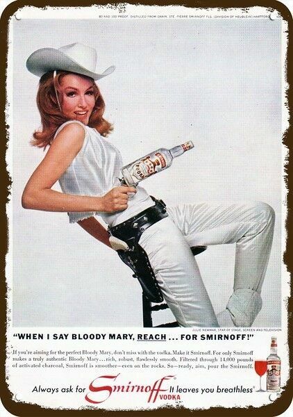 1966 CAT WOMAN JULIE NEWMAR & SMIRNOFF Vntg-Look DECORATIVE REPLICA METAL SIGN 1966 CAT WOMAN JULIE NEWMAR & SMIRNOFF Vntg-Look DECORATIVE REPLICA METAL SIGN