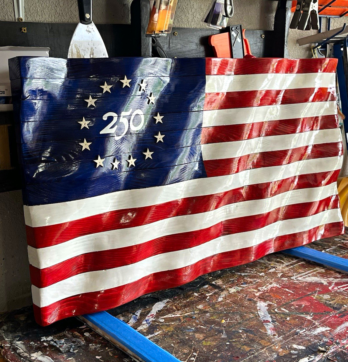 Wooden Hand Carved and Painted hanging 250 All Weather Flag