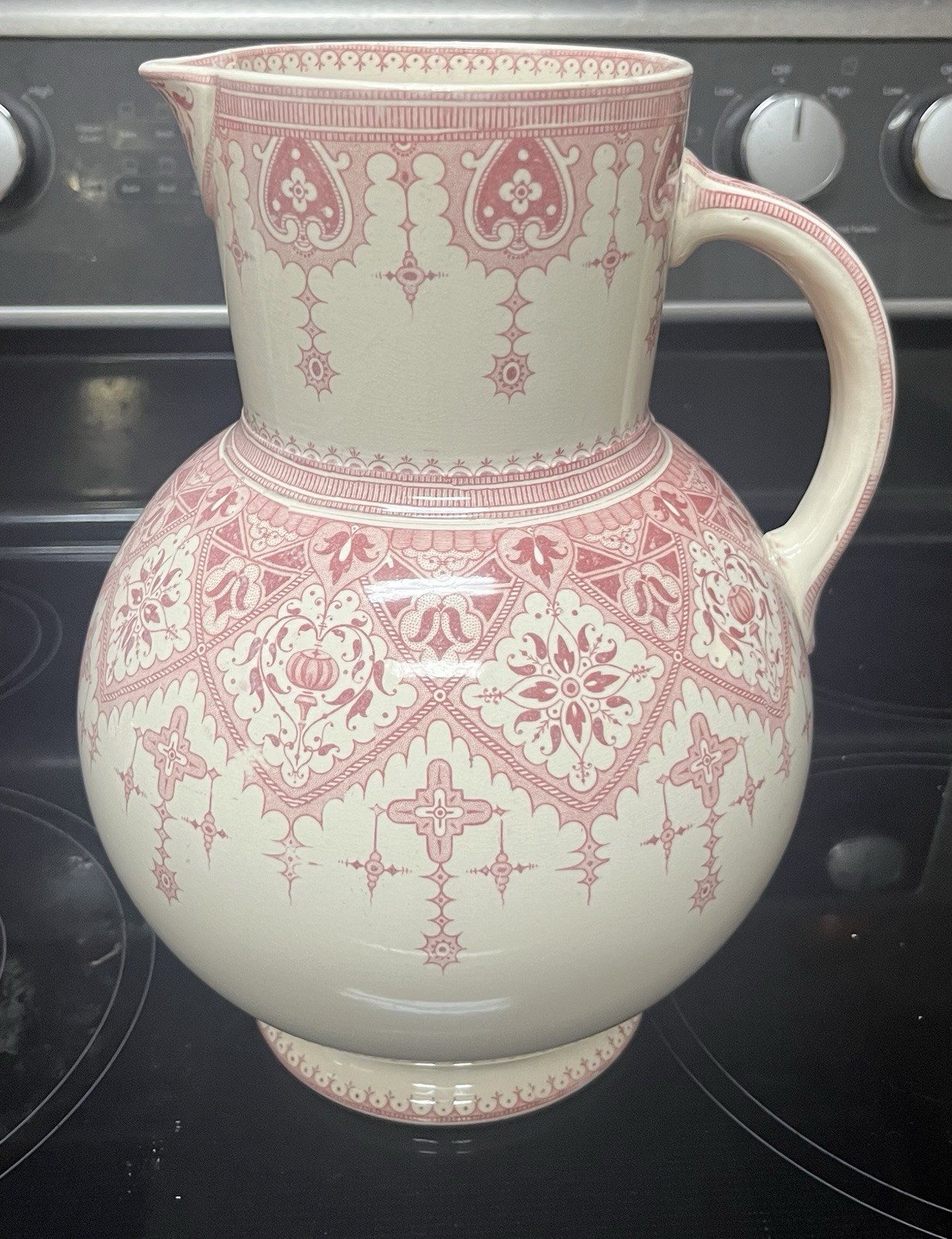 Antique French Sarreguemines Pitcher In Pink Calcutta Pattern