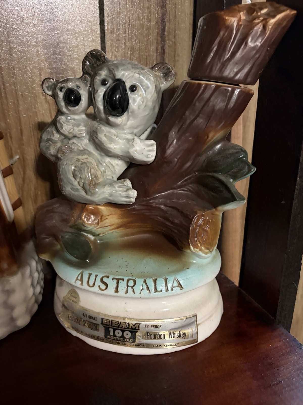 Empty Vintage 1973 Jim Beam Australia Mom Baby Koala Bear Whiskey Decanter