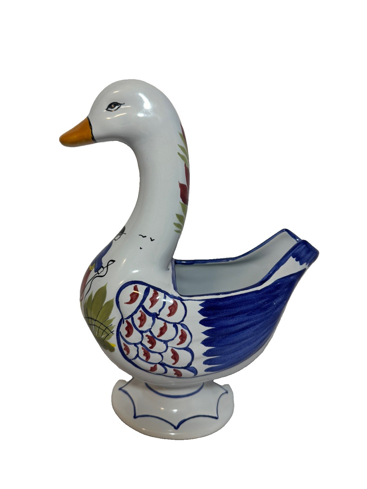 VTG HB Henriot Quimper France Duck Planter Vase Hand Painted Signed F336 D301