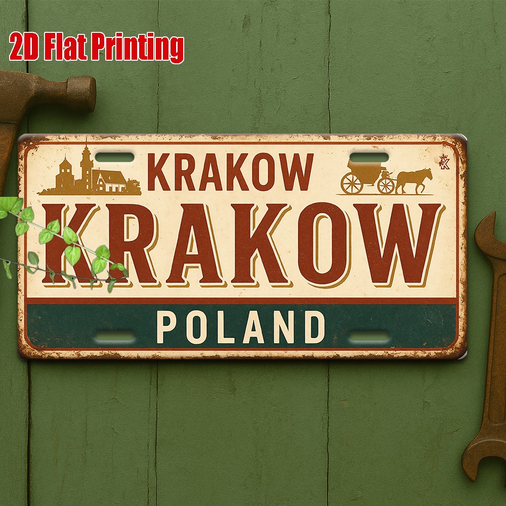 2D Printed Sign Krakow City Heritage Aluminum License Plate Metal Decor