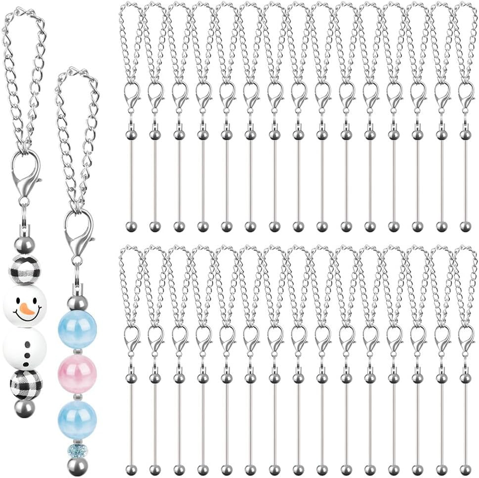 30 PCS Beadable Keychain Bars Bulk, Metal Blank Keychain Bars for Beads, DIY 30 PCS Beadable Keychain Bars Bulk, Metal Blank Keychain Bars for Beads, DIY